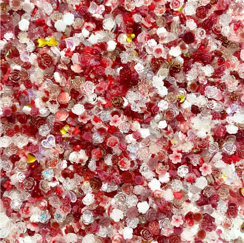 50Pcs Nail Art Charms Set – Rose, Heart, Bow & Flower Decor for DIY Nails