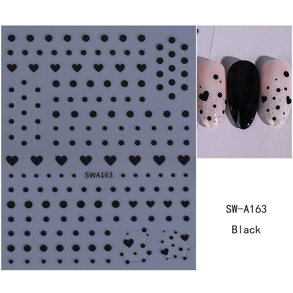 Polka Dots Nail Art Stickers Small Hearts Black White 2 Colors Self-Adhesive Sheet