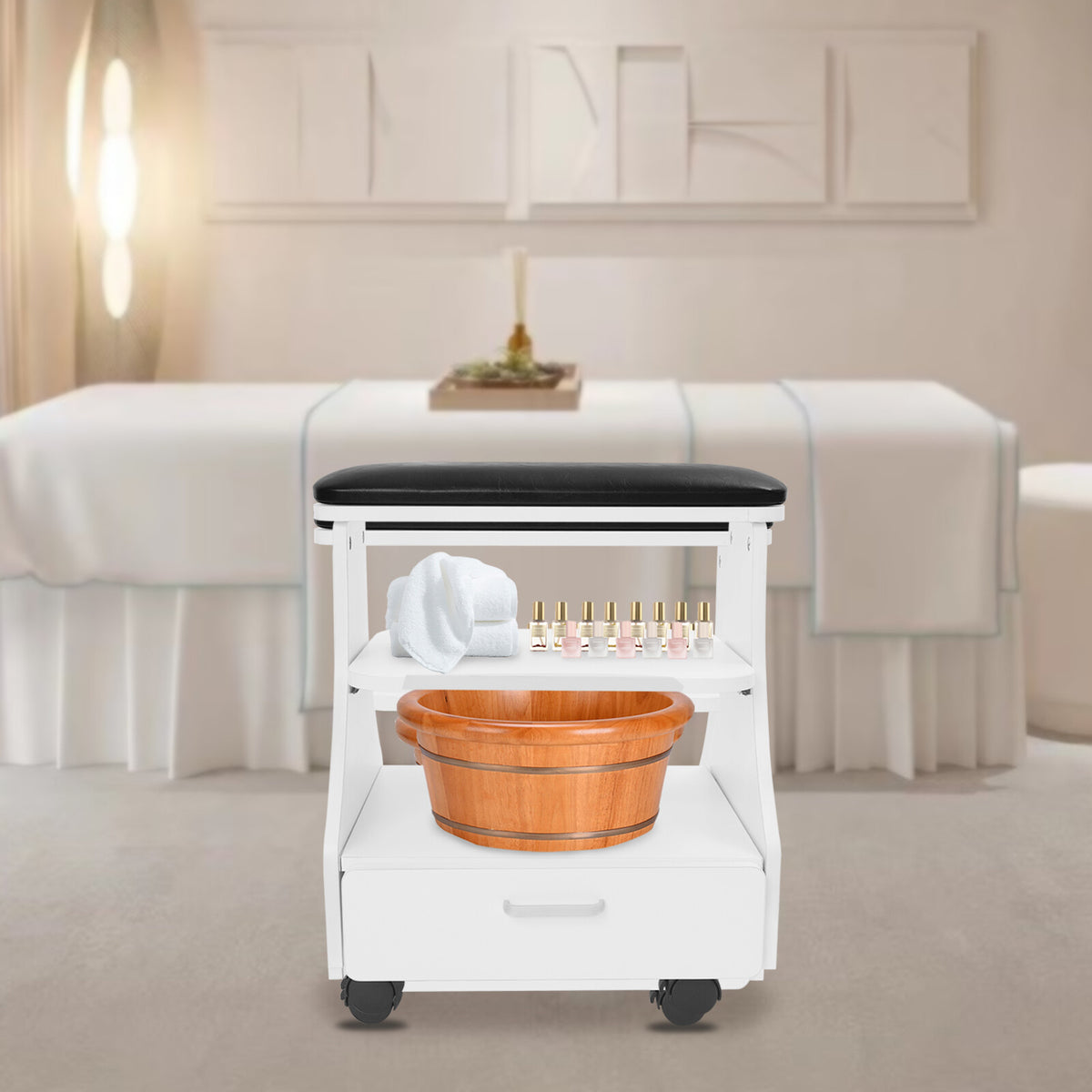 3-Tier Portable Salon Trolley Cart for Nails and Foot Care Black