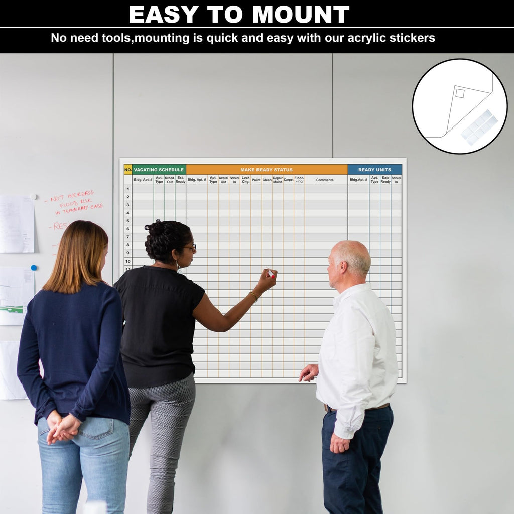 Large Dry Erase Whiteboard for Property Management 36x45 Inch Schedule & Checklist Board