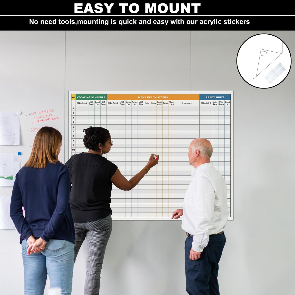 Large Dry Erase Whiteboard for Property Management 36x45 Inch Schedule & Checklist Board