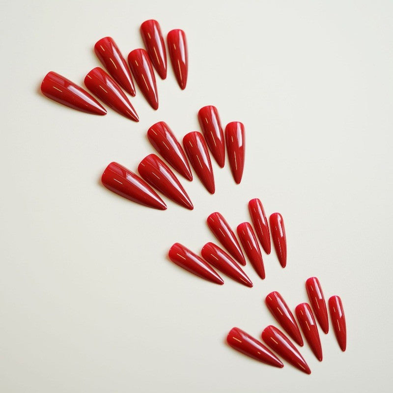 48Pcs Bright Red Long Stiletto Press-On Nails for Manicure - Solid Color