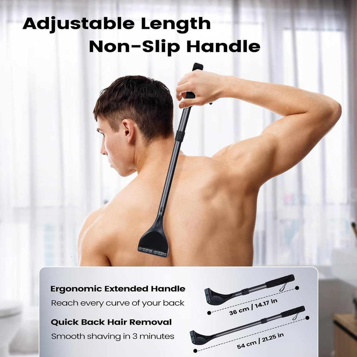Retractable Long Handle Back Hair Shaver - 22 Inches Body Grooming Tool