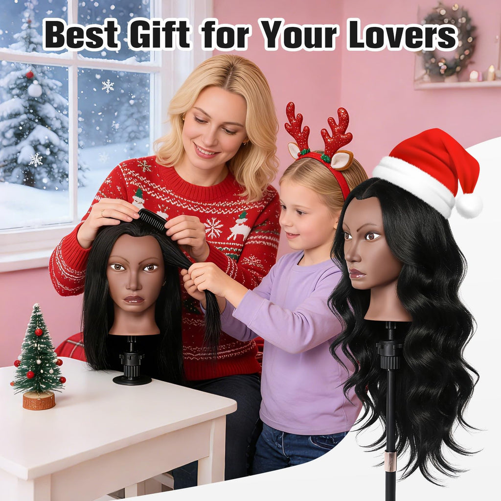 Professional Human Hair Mannequin Head for Hair Styling & Training, 26 Inch Black