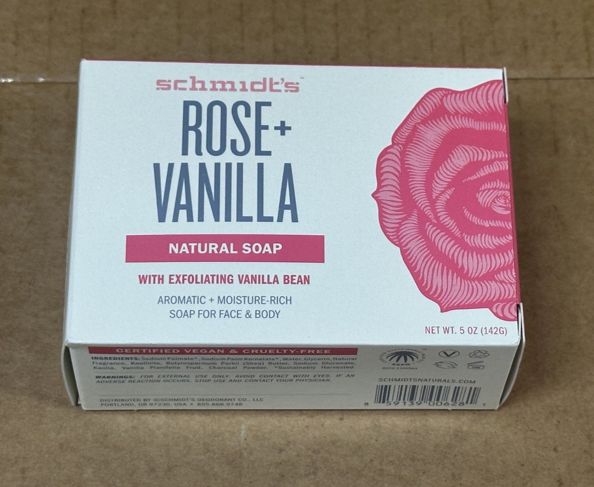 6 Pack Natural Rose & Vanilla Soap with Exfoliating Vanilla Bean - 5 oz