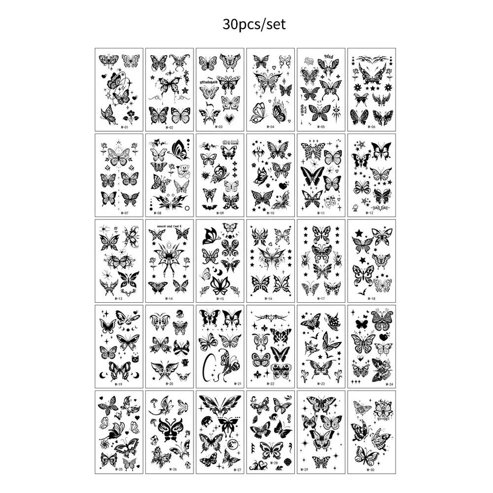 Waterproof Temporary Tattoos Set – Butterfly, Rose & Feather Stickers (Disposable)