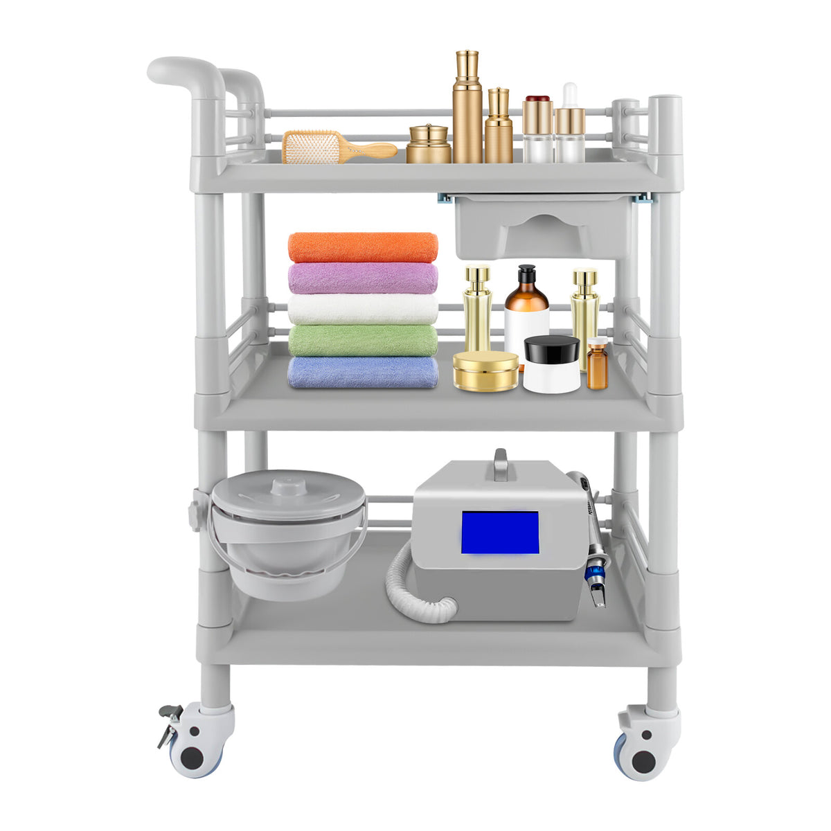 Grey 3-Tier Salon Cart with Wheels - ABS Rolling Tool Organizer