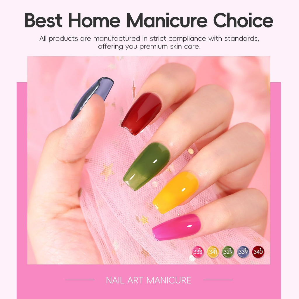 Neon Jelly Gel Nail Polish Set - 6 Vibrant Colors for Creative Nail Art