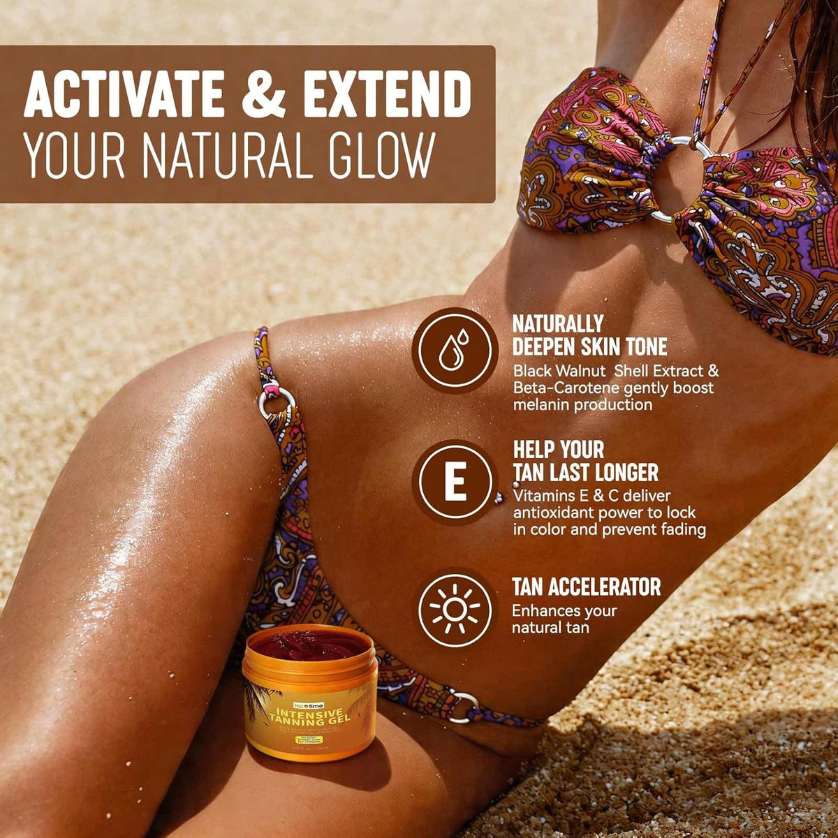 Natural Tanning Accelerator Gel for Deep Bronze Glow - Hydrating Sun Tan Booster
