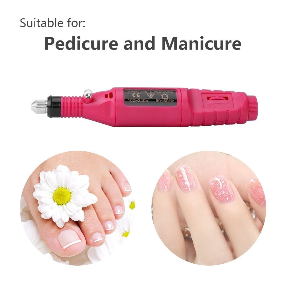 Electric Nail Drill Kit for Manicure & Pedicure - Portable Acrylic Gel Removal with 6 Bits