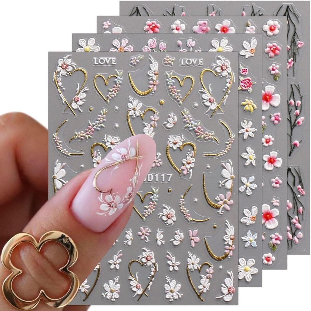 3D Embossed Flower Nail Art Stickers - Self-Adhesive Colorful Decals