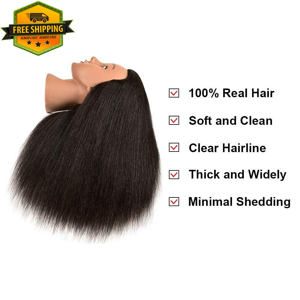 16 Inch Human Hair Mannequin Head for Cosmetology Practice - Natural Black
