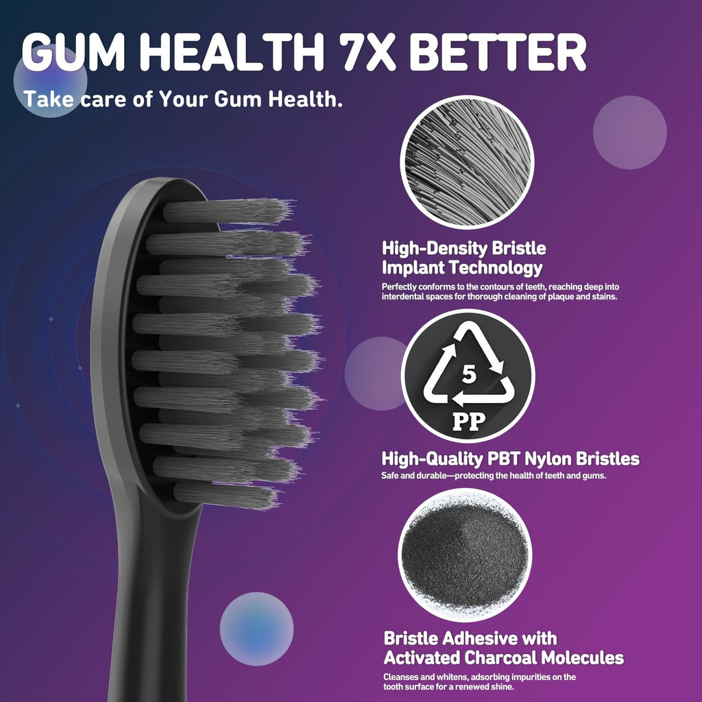 10 Pack Replacement Toothbrush Heads for Burst Electric Toothbrush - Black