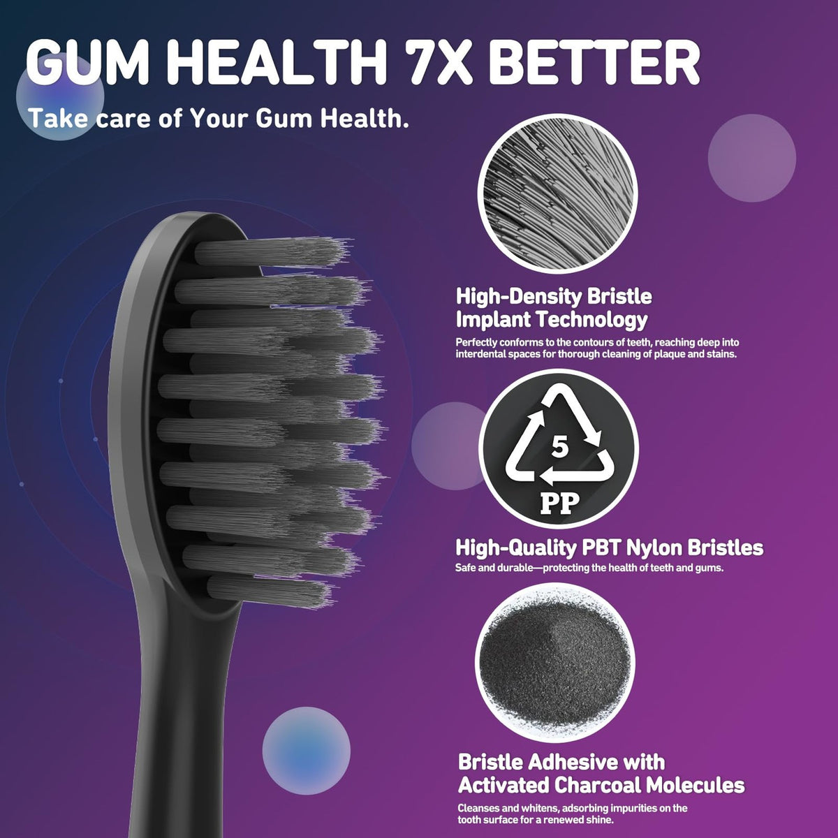 10 Pack Replacement Toothbrush Heads for Burst Electric Toothbrush - Black
