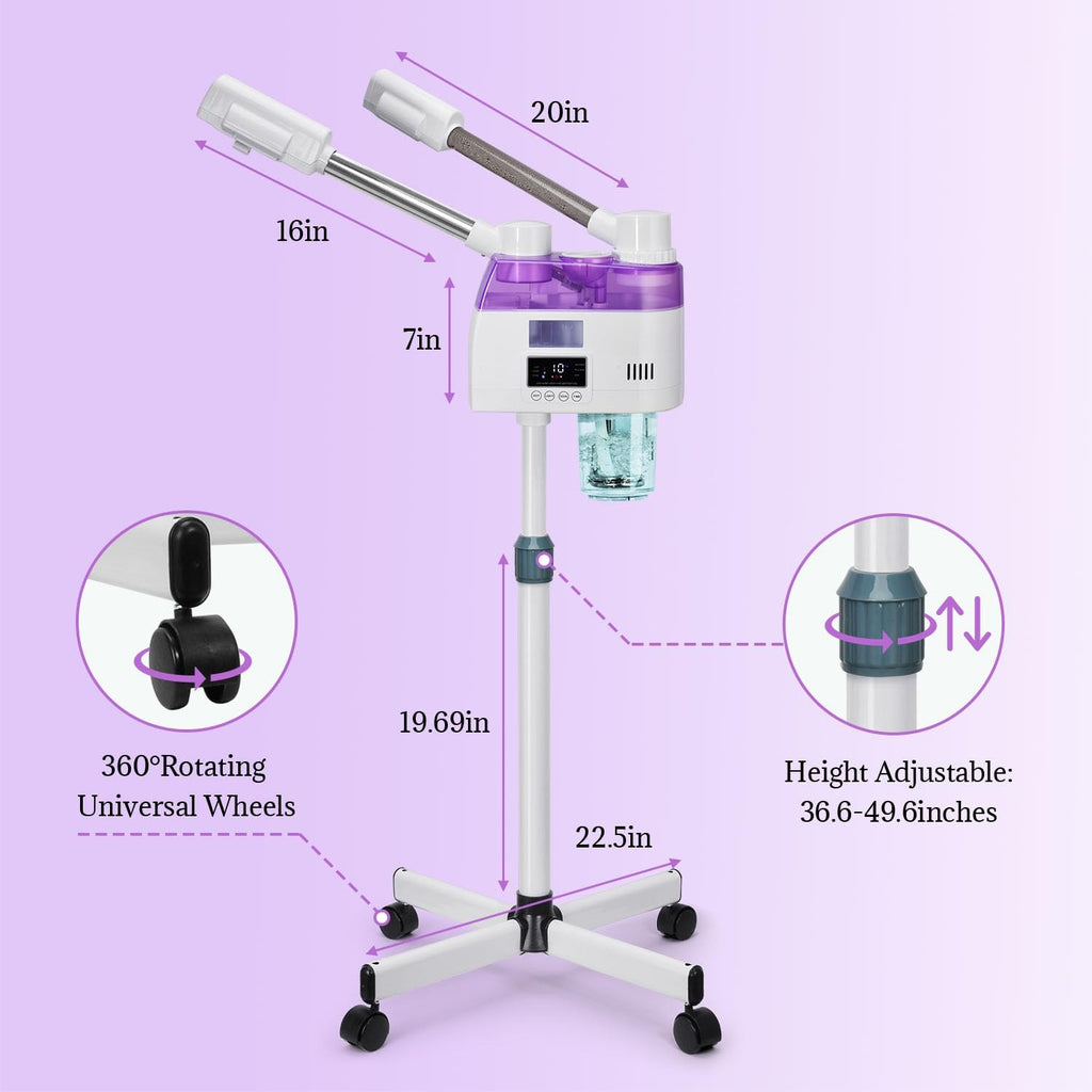 Professional 2-in-1 Facial Steamer with Double Nozzles - Purple