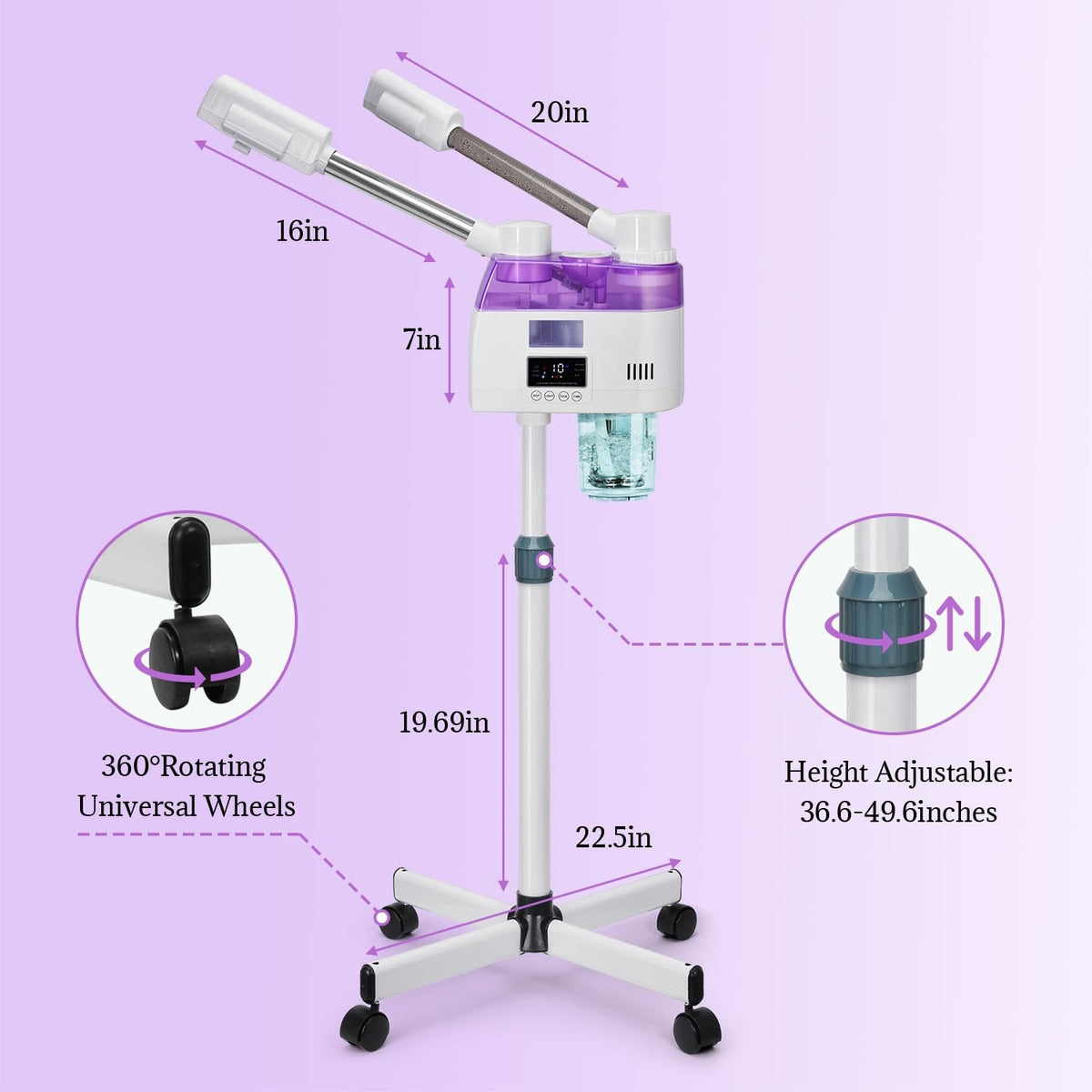 Professional 2-in-1 Facial Steamer with Double Nozzles - Purple