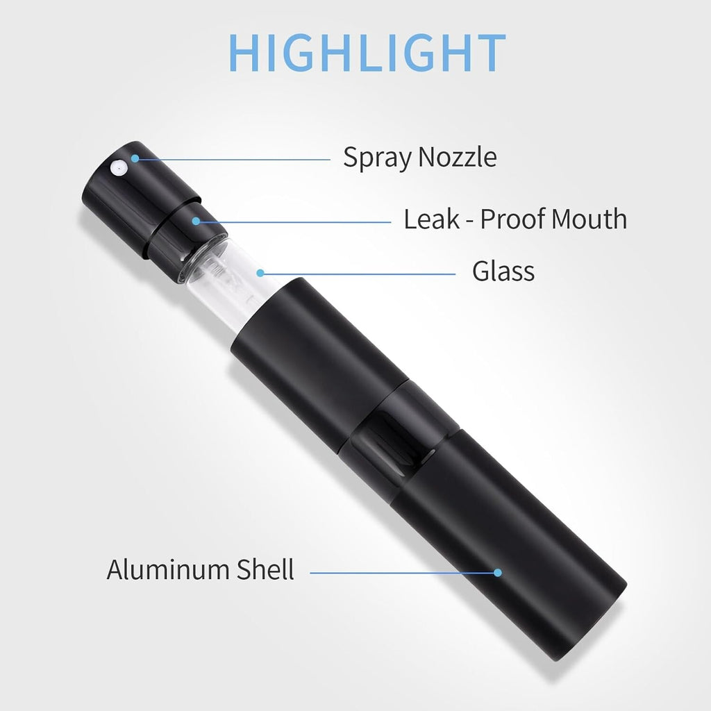 Refillable Travel Perfume Atomizer Set - 8ml Spray Bottles for On-the-Go, Black, 2 or 3 Pack