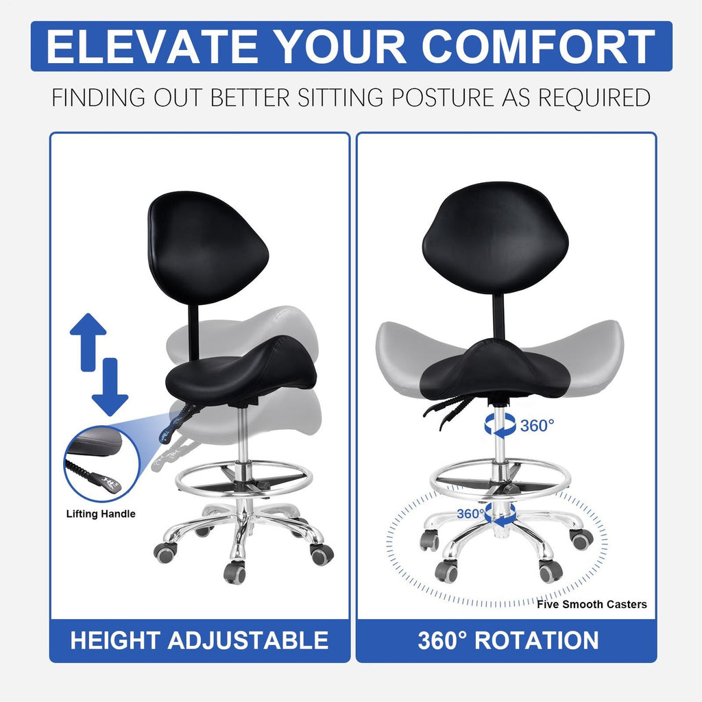 Hydraulic Esthetician Chair Rolling Salon Stool with Adjustable Backrest and Seat