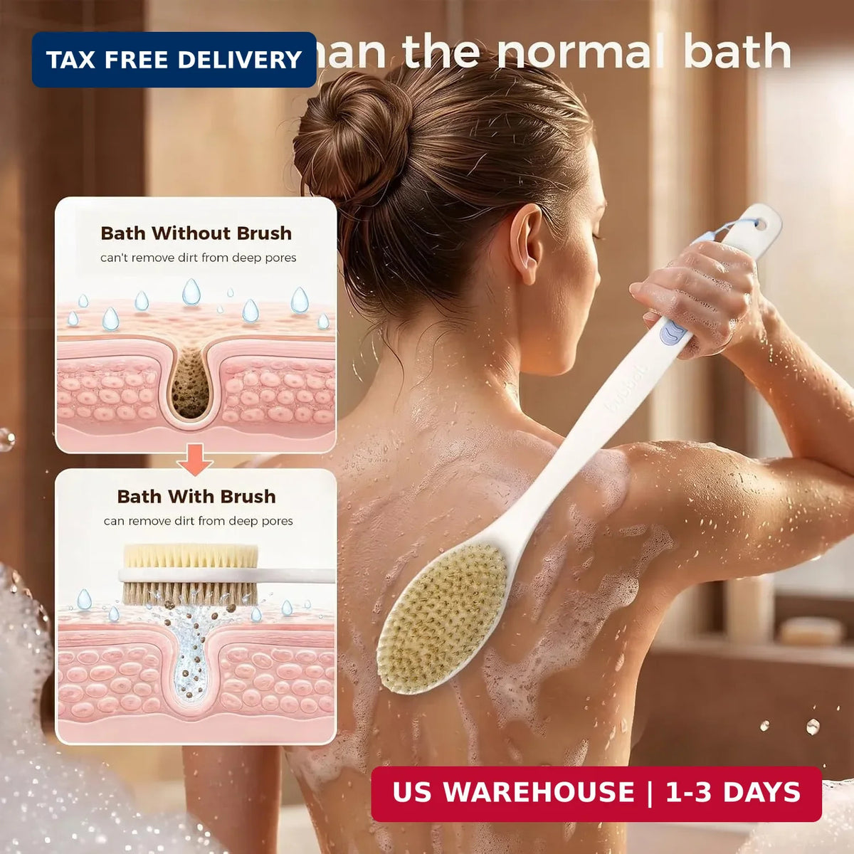 Back Scrubber for Shower with Long Handle, Double-Sided Bristles, Blue