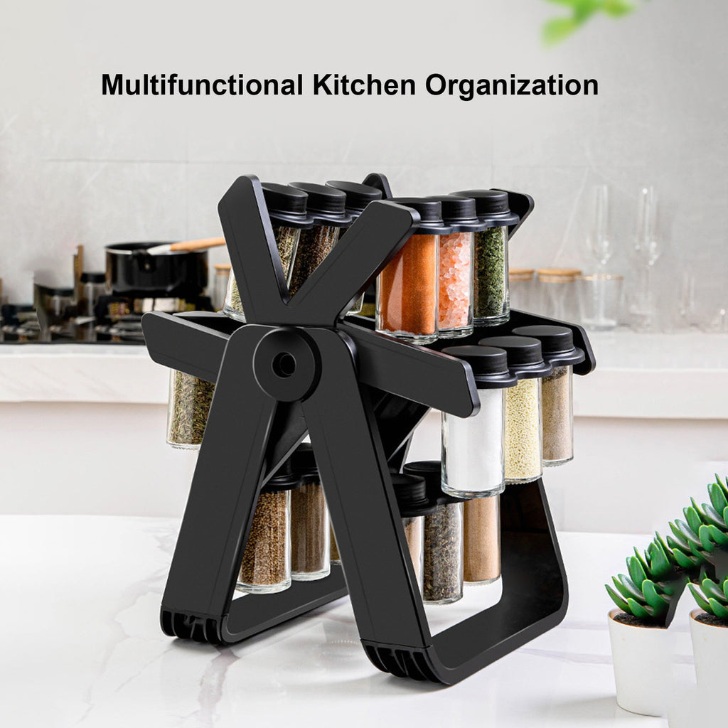 18 Jar Rotating Spice Rack Organizer with Labels and Funnel - Kitchen Counter Storage