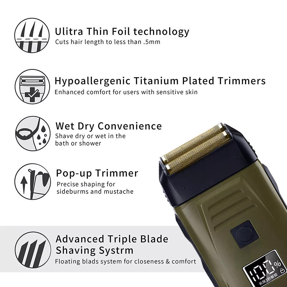 Men's Rechargeable Waterproof Electric Shaver Trimmer with LED Display