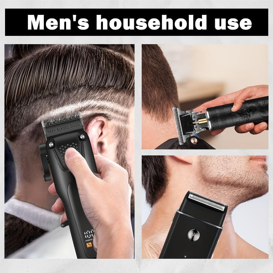 Professional Men's Hair Cutting Kit - 3-in-1 Hair Trimmer, T-Shaped Clipper & Shaver