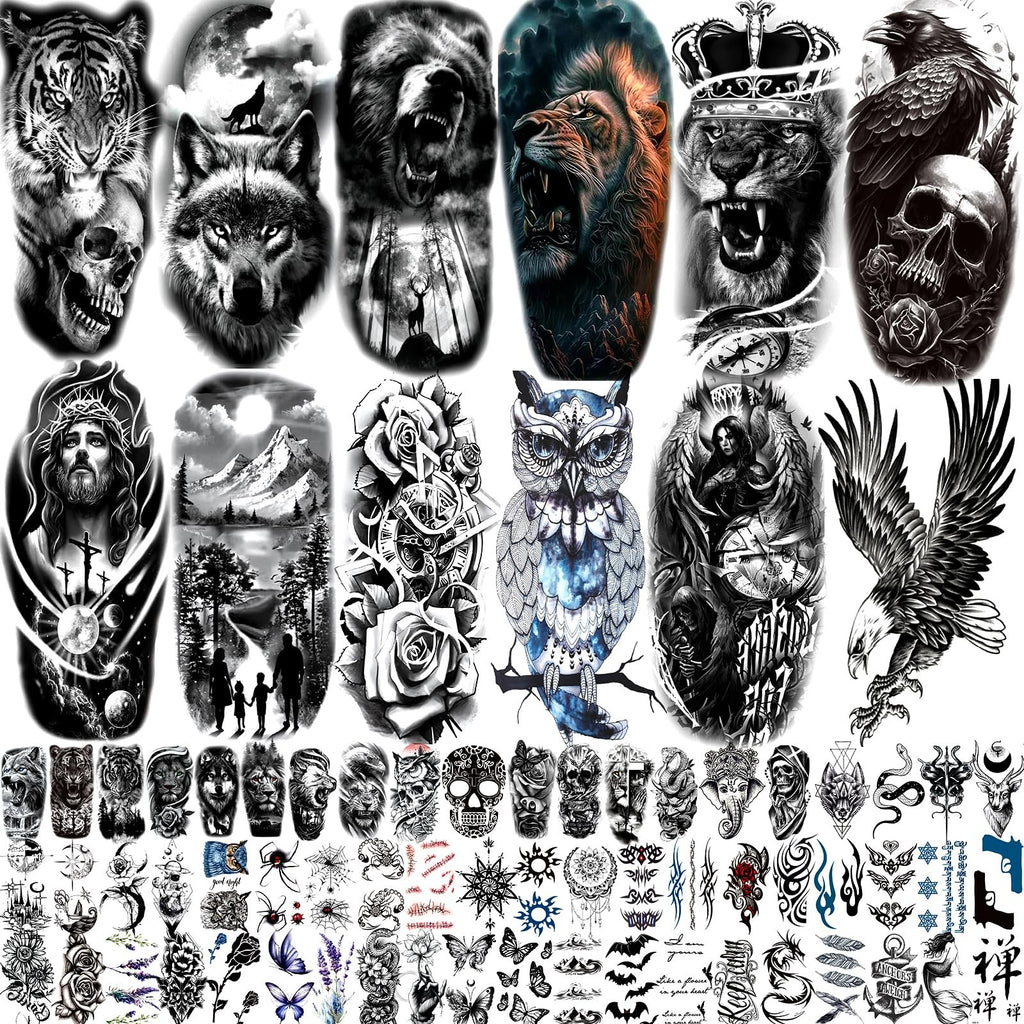 Temporary Body Tattoos Stickers Set 82 Sheets Halloween & Summer Designs