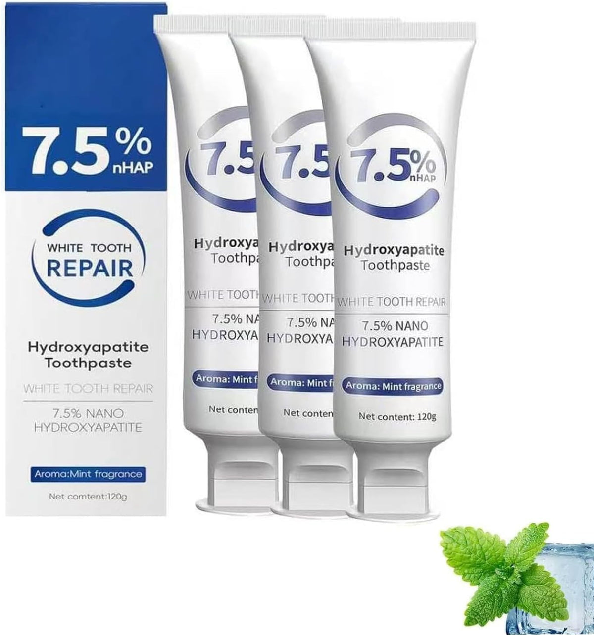 Fluoride-Free Mint Toothpaste for Enamel Repair - Nano Hydroxyapatite, Family Pack
