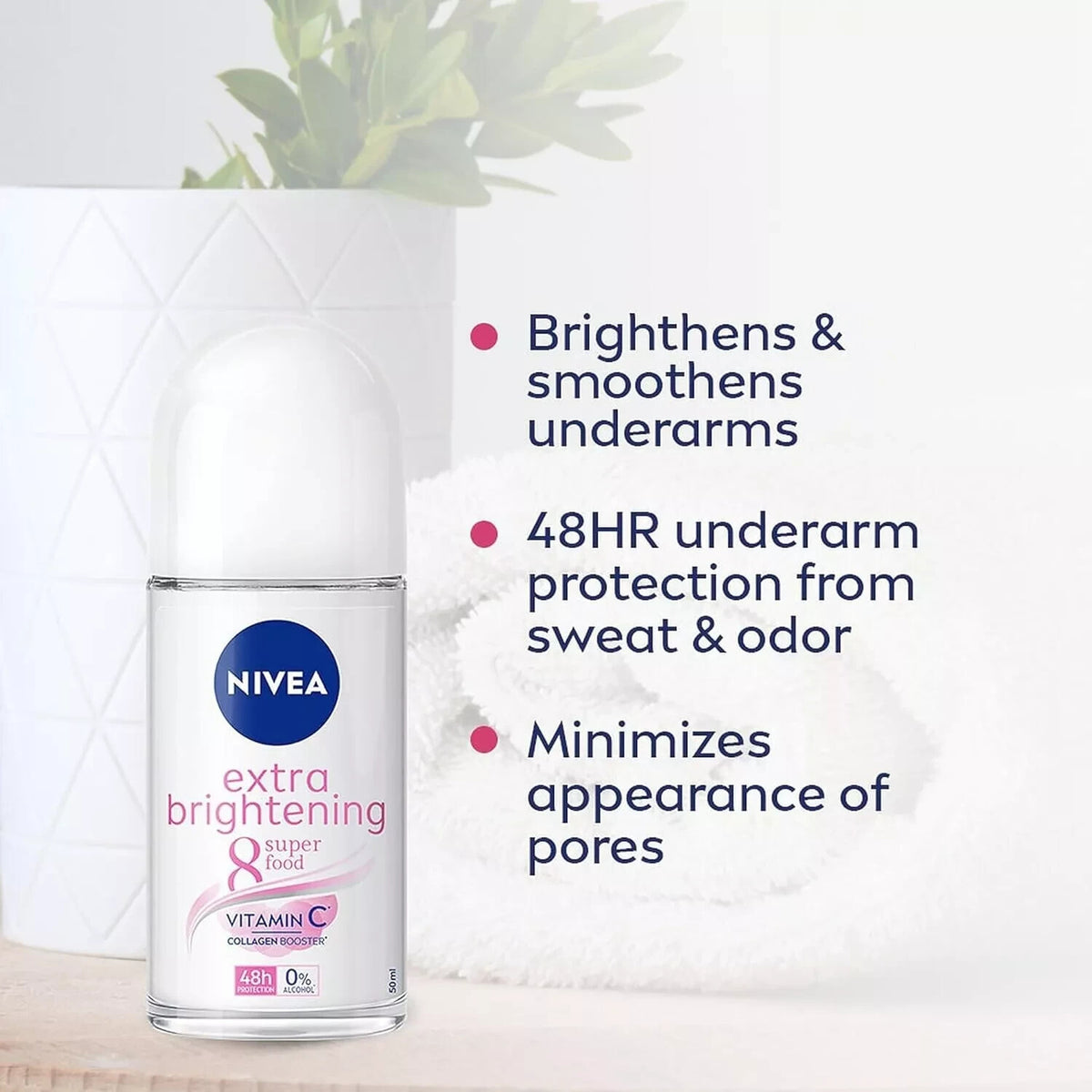 Nivea Extra Whitening Roll-On Deodorant with Vitamin C & Collagen - 3 Pack 50ml