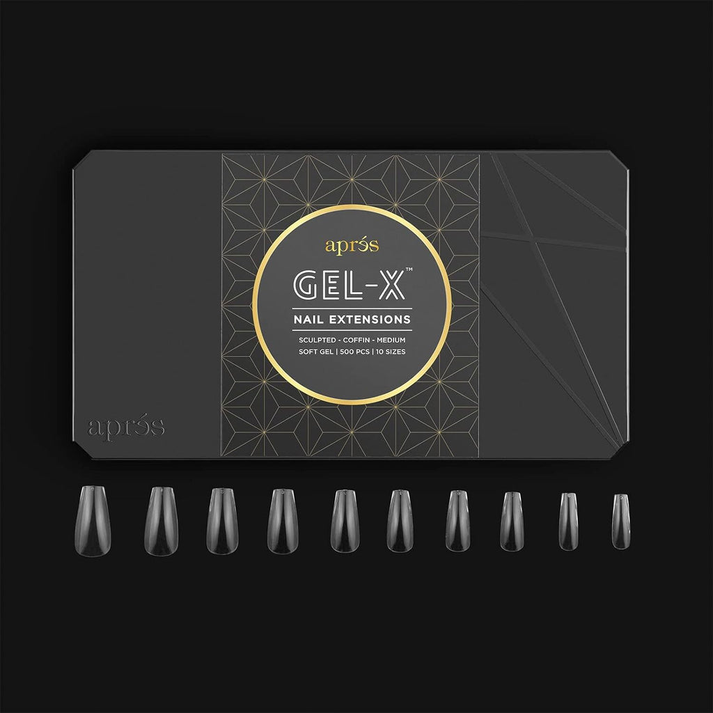 Gel Nail Tips Box - Sculpted Coffin Medium Size, 10 Sizes, 500pcs