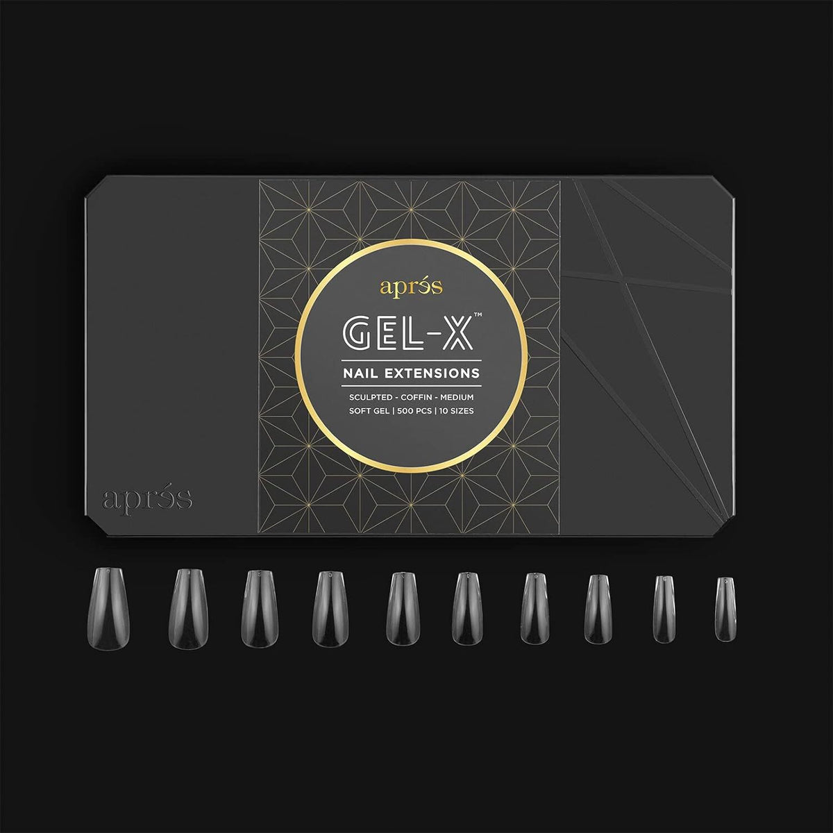 Gel Nail Tips Box - Sculpted Coffin Medium Size, 10 Sizes, 500pcs