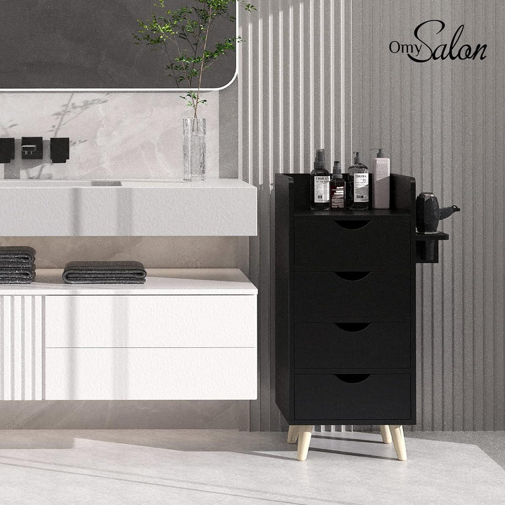 4-Layer Salon Storage Cabinet for Hair Styling Stations - Black MDF