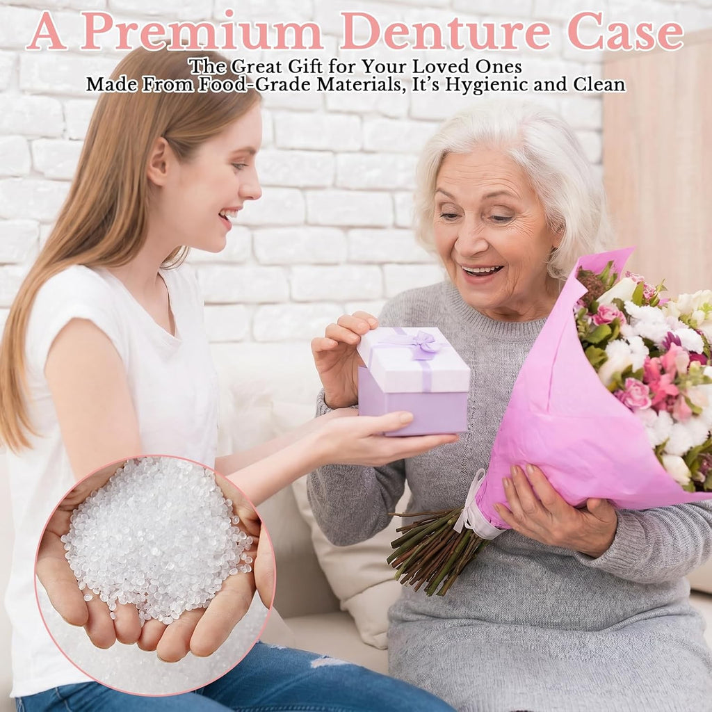 Denture and Retainer Cleaning Case with Auto-Lifting Strainer, Mirror & Brush