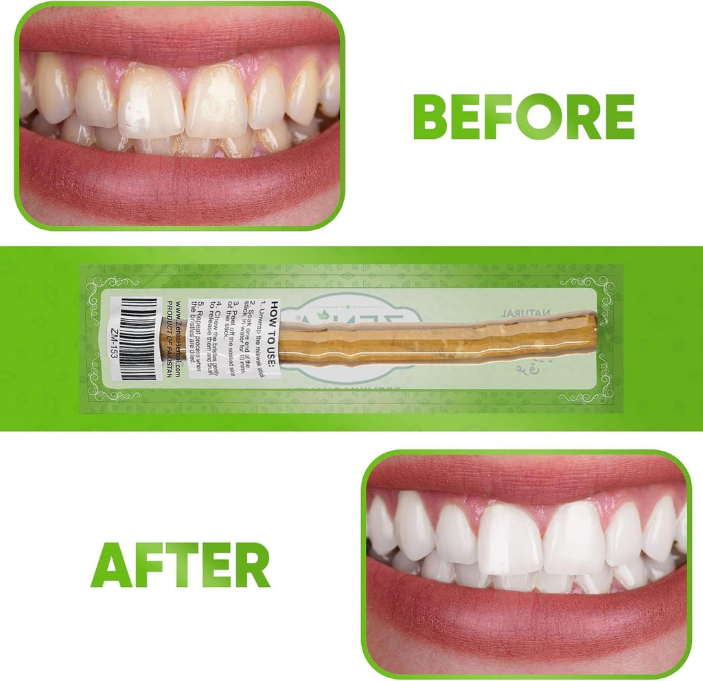 Natural Miswak Toothbrush Sticks Pack of 6 with Holders - Organic Oral Care