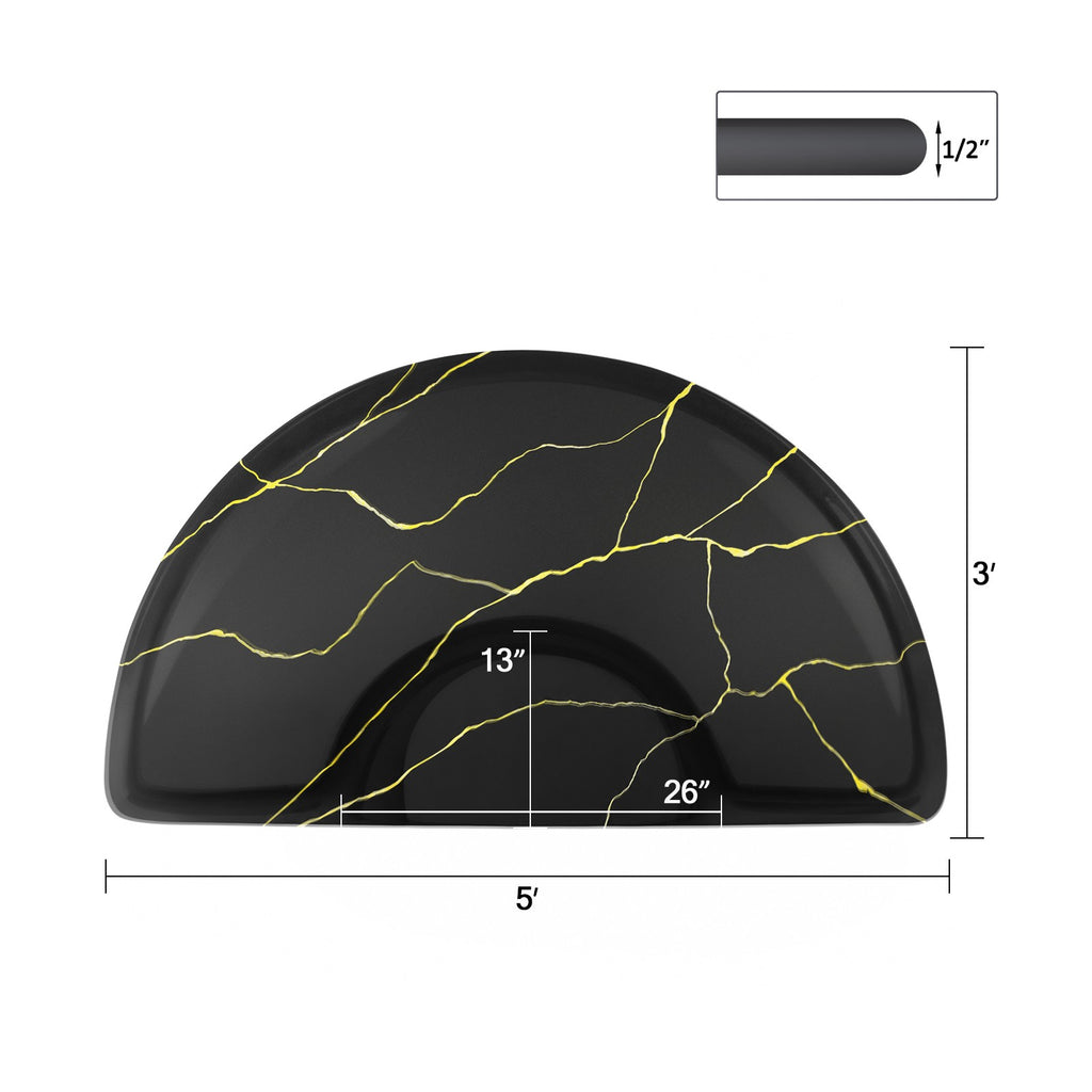 Anti-Fatigue Salon Chair Mat 3x5ft Non-Slip Black and Gold Marble Pattern