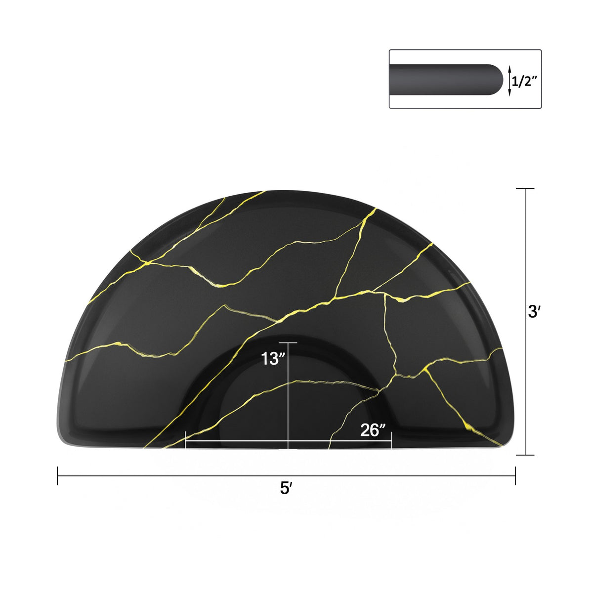 Anti-Fatigue Salon Chair Mat 3x5ft Non-Slip Black and Gold Marble Pattern