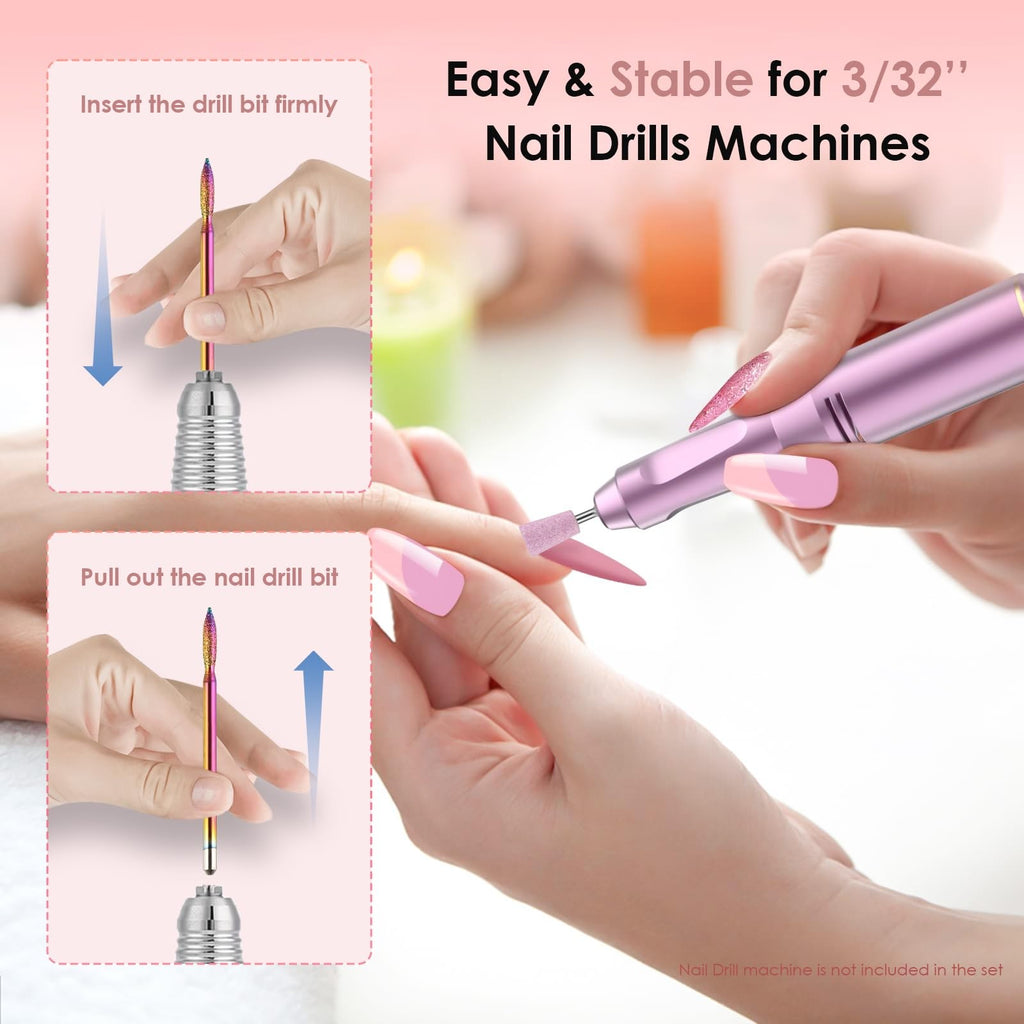 26PCS Nail Drill Bits Set with Holder Case - Pink Professional Manicure Tools