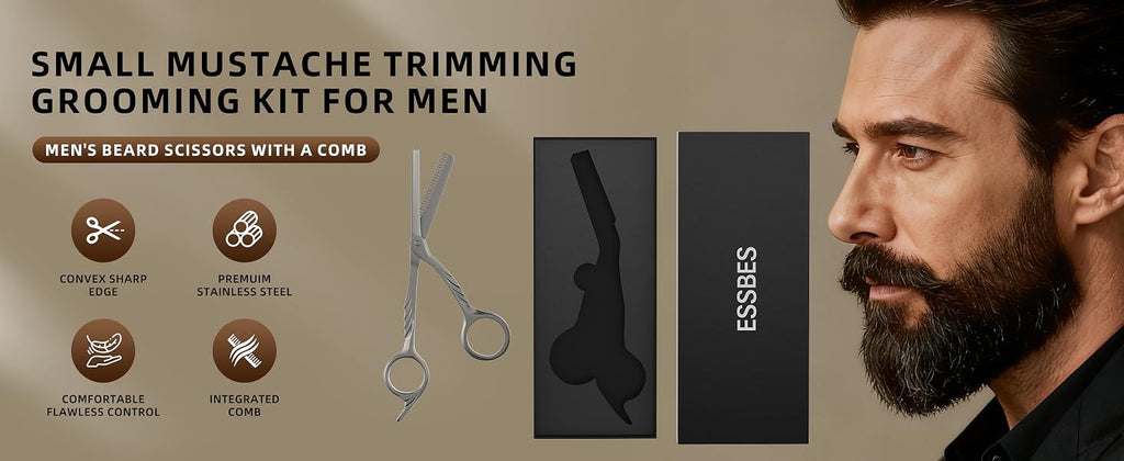 Beard Scissors with Comb - Mustache, Eyebrow Grooming Kit, Precise Trimming