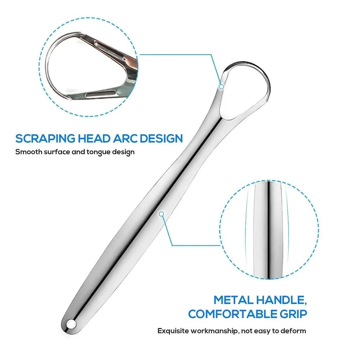Stainless Steel Tongue Scraper Cleaner for Adults & Kids - Reusable Oral Hygiene Tool