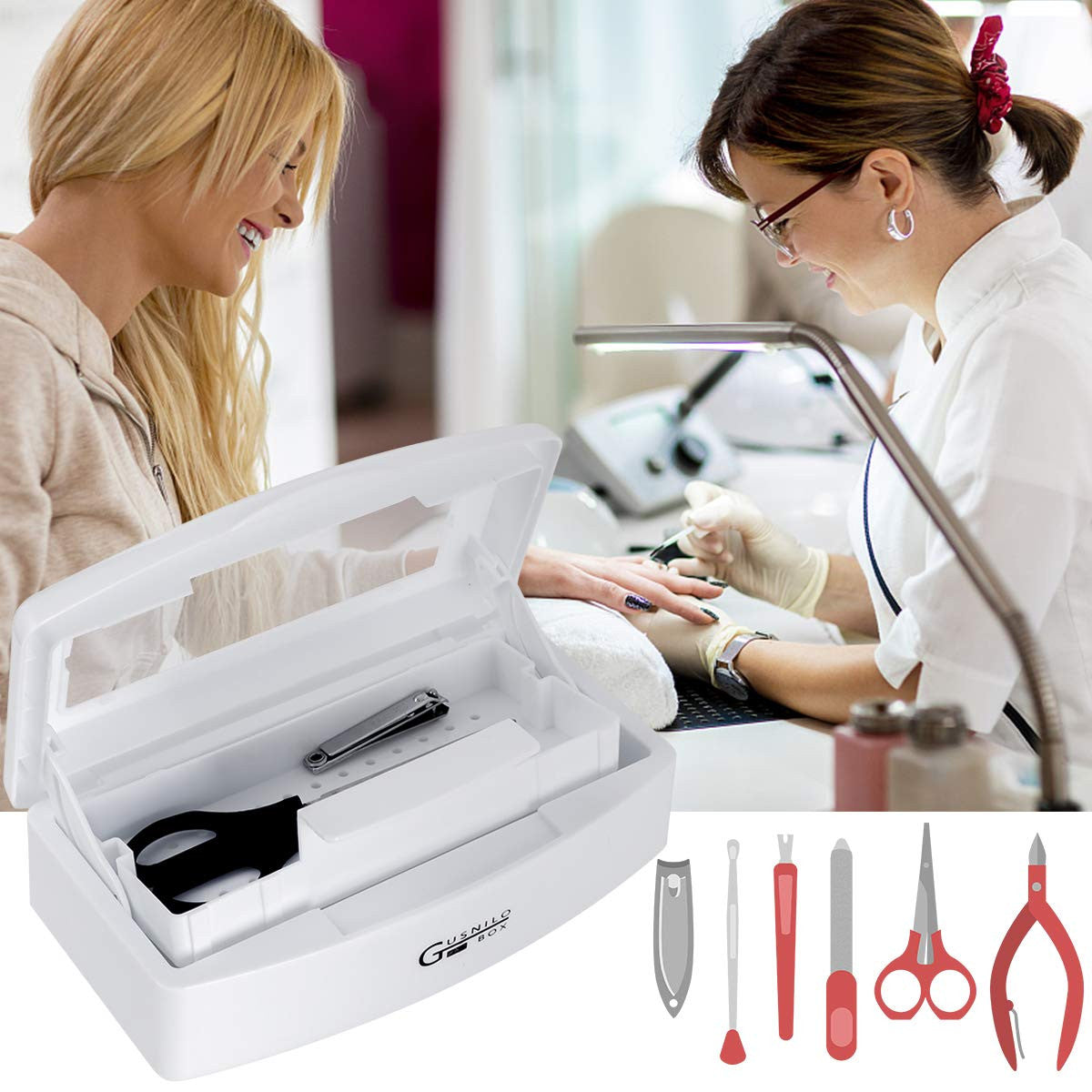 Disinfectant Nail Tool Sterilizer Box with Transparent Lid - Plastic Sanitizing Tray for Nail & Salon Tools
