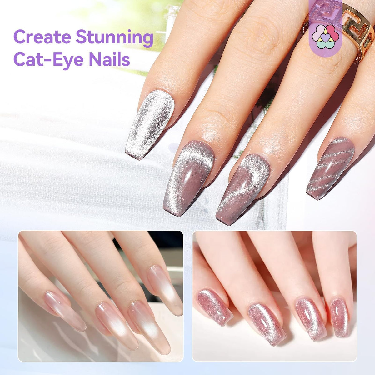Double-Head Cat Eye Magnet Nail Pen Purple 5X Strong Magnetic Tool