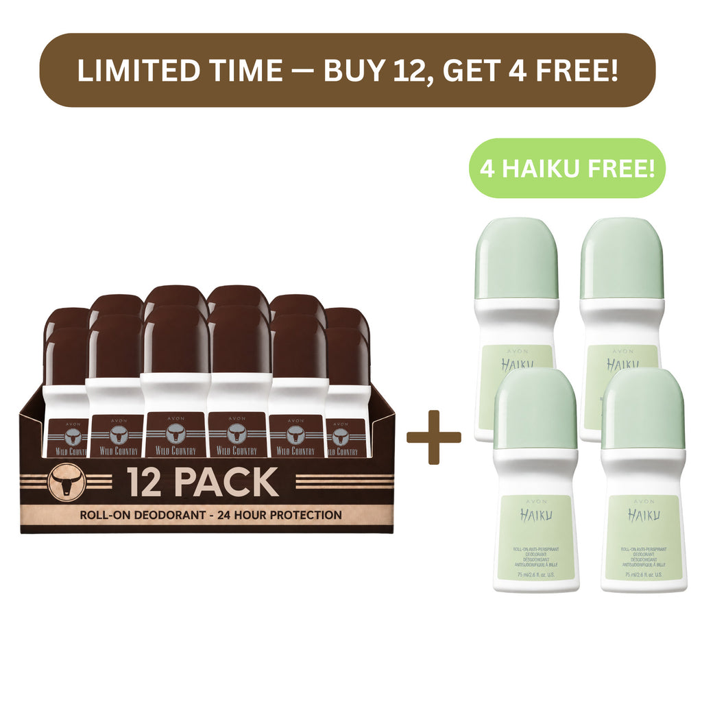 Bulk Avon Wild Country Roll-On Deodorant 2.6oz - 16 Pack with Free Haiku