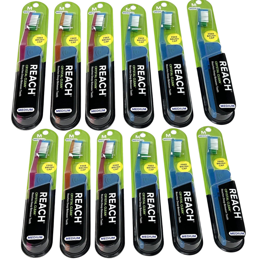12-Pack Medium Bristle Toothbrushes with Angled Neck & Soft Bi-Level Bristles