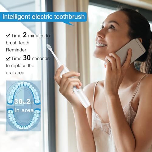 Electric Toothbrush Set with 8 Brush Heads & Travel Case - Sonic Vibration, 4 Modes