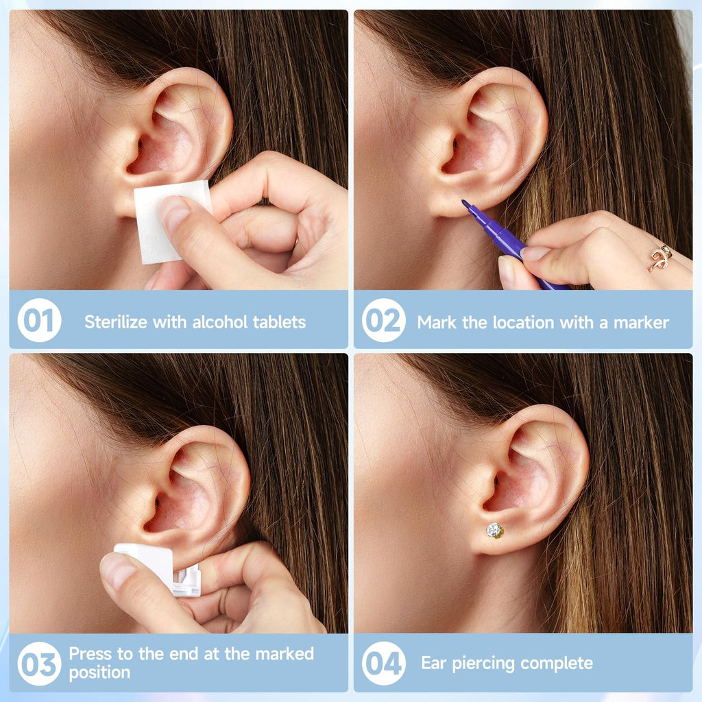 Disposable Ear Piercing Kit 4-Piece Gold - Easy Self Piercing for Beginners