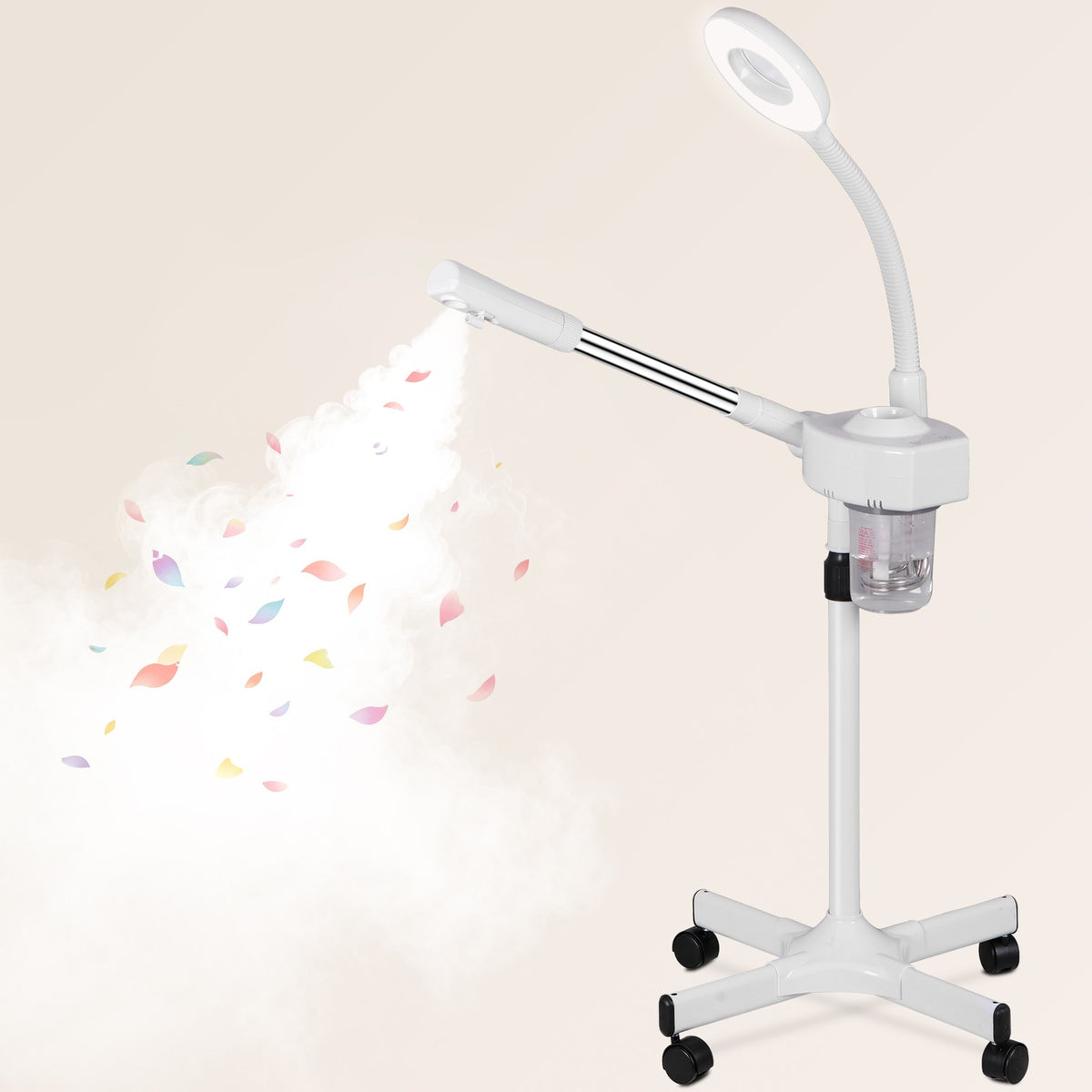 Professional Facial Steamer 2-in-1 with Flexible Arm Ozone & Magnifier Lamp