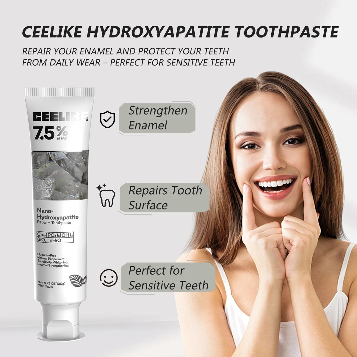 Nano Hydroxyapatite Toothpaste 7.5% Strength for Enamel Repair & Sensitivity Relief - 3 Pack