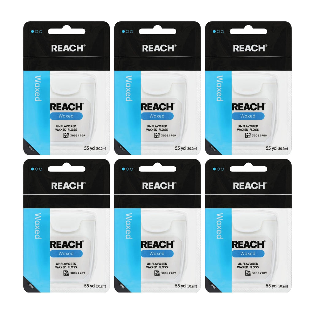 Unflavored Waxed Dental Floss Pack of 6 - Shred Resistant, 165 Feet Each