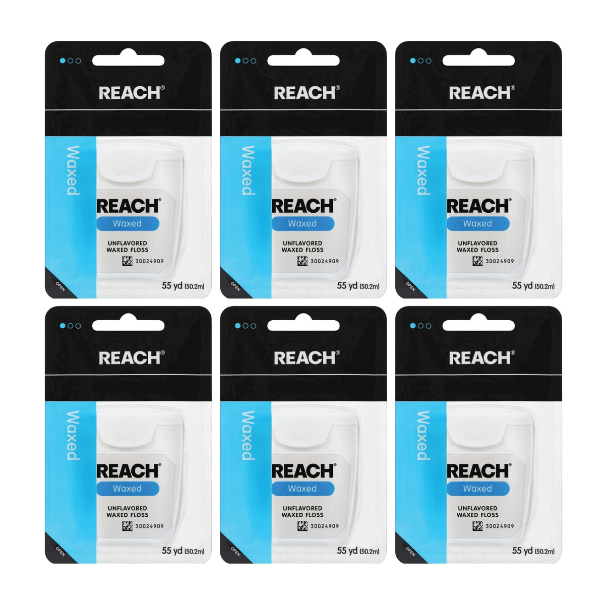 Unflavored Waxed Dental Floss Pack of 6 - Shred Resistant, 165 Feet Each