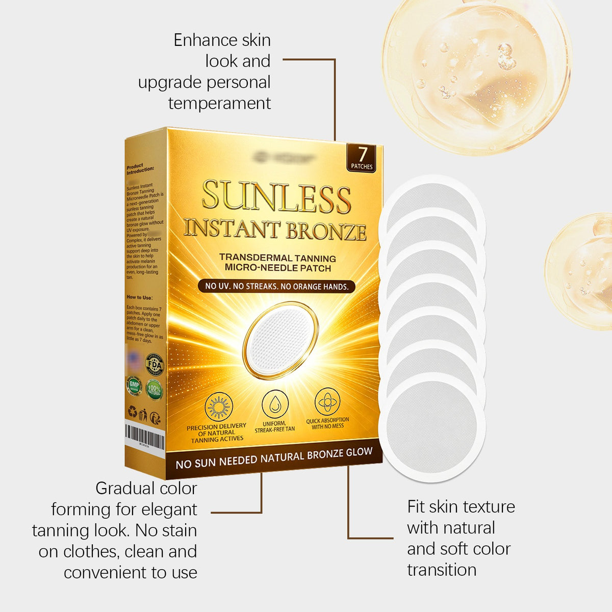 Natural Sunless Tanning Patches for Gradual Bronze Glow - Gentle & Hydrating
